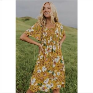 Roolee Smocked Mustard Dress NWOT